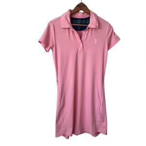 William Murray Classic Polo Dress Peachy-Pink Tartan Collar Golf